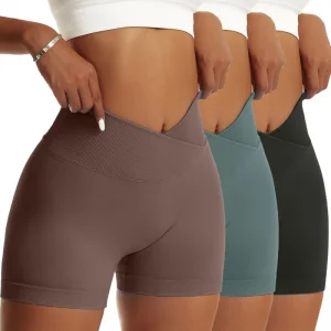 3 Pieces Women Solid Peach Hip Sports Pants High Elastic Breathable Running Biker High Waist Yoga Scrunch Butt Shorts for Women