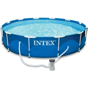 Intex 12ft x 30in Metal Frame Above Ground Round Family Swimming Pool Set & Pump