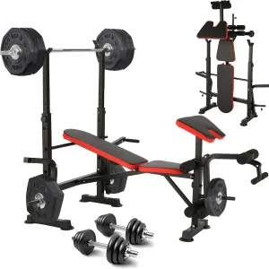 6-in-1 Weight Bench Set – 660LB Adjustable Bench with Squat & Barbell Rack