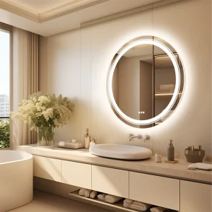 LUVODI Round Smart LED Bathroom Mirror – Waterproof Touch Screen Vanity Mirror