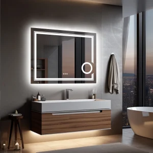 WISFOR LED Smart Bathroom Mirror with 3X Magnifier, Dimmable Front & Backlit Anti-Fog Mirror