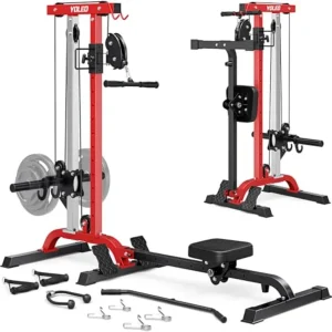 2-in-1 Foldable LAT Pulldown & Rowing Cable Machine with 6 Attachments